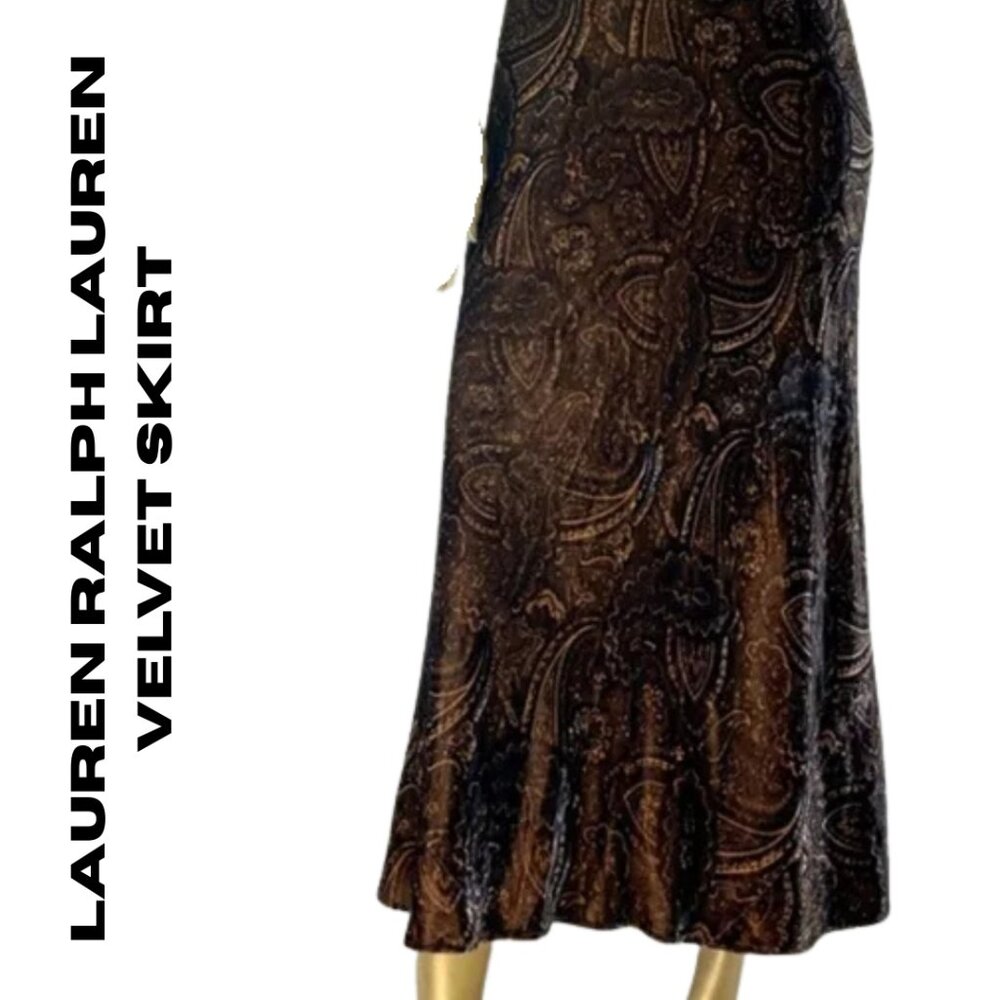 Vintage Lauren Ralph Lauren Brown Paisley Velvet Maxi Skirt